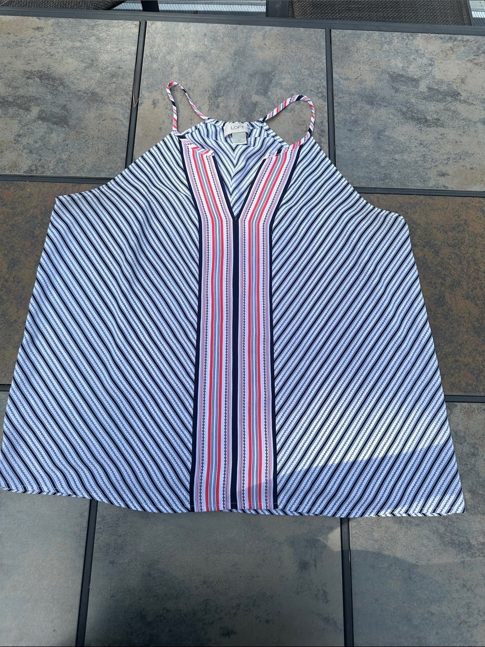 LOFT Navy, White & red Striped Halter Camisole